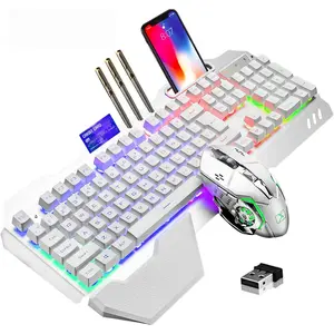 Gaming Keyboard and ,RGB Backlit Rechargeable Keyboard  with 5000mAh  Metal Panel,Removable Hand Rest Mechanical Feel Keyboard and 7 Color Gaming Mute  for PC Gamers