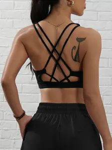 Women's High Elasticity Cross Back Yoga Vest Top, Breathable Nylon Tank, Ideal for Gym & Fitness Training, Yoga Wear Fitness