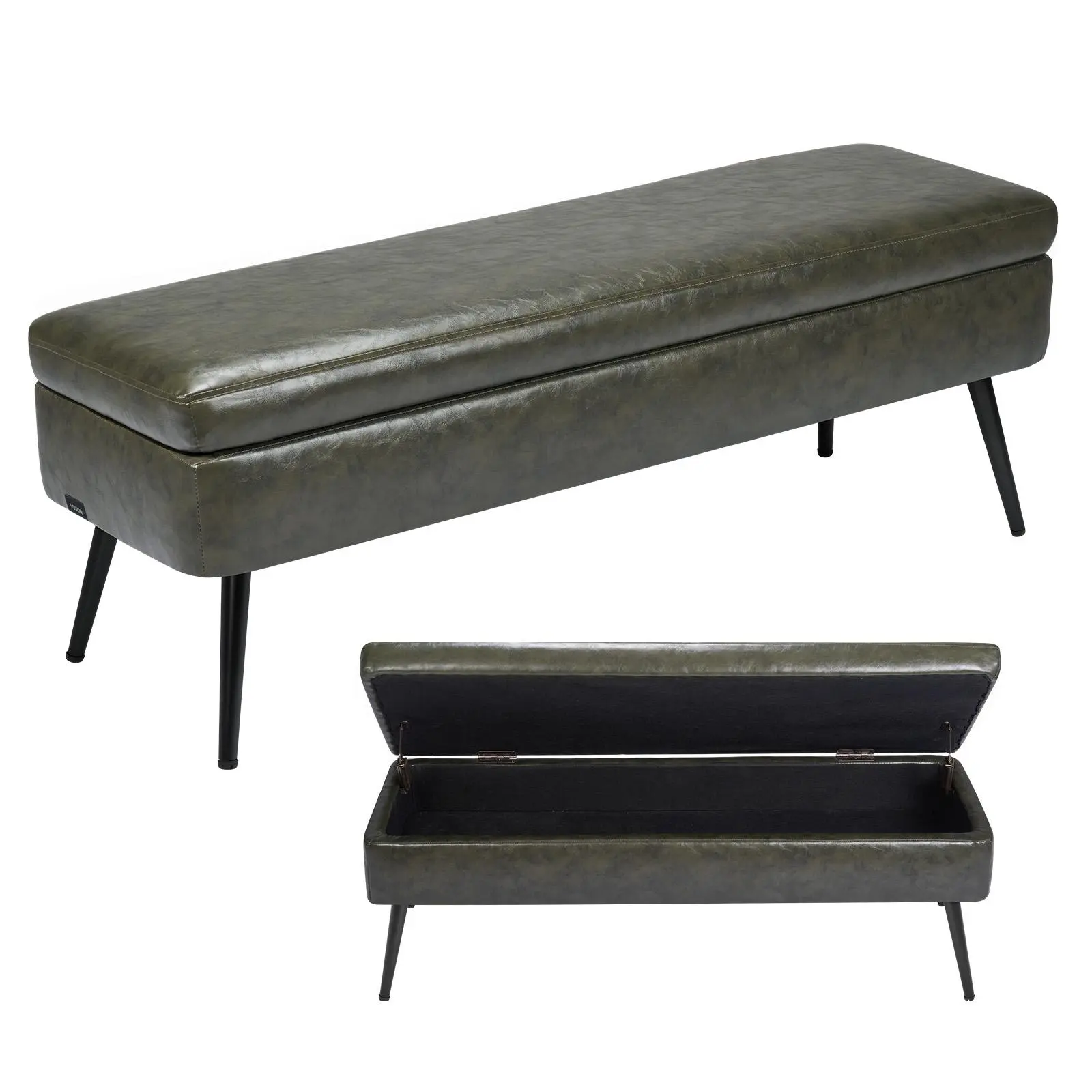 VEVOR Faux Leather Rectangle Storage Ottoman Bench with Hidden Storage, Metal Legs, Easy Set-Up, Modern Upholstered Seat for Entryway & Living Room, Everyday Use Furniture#BackToSchool