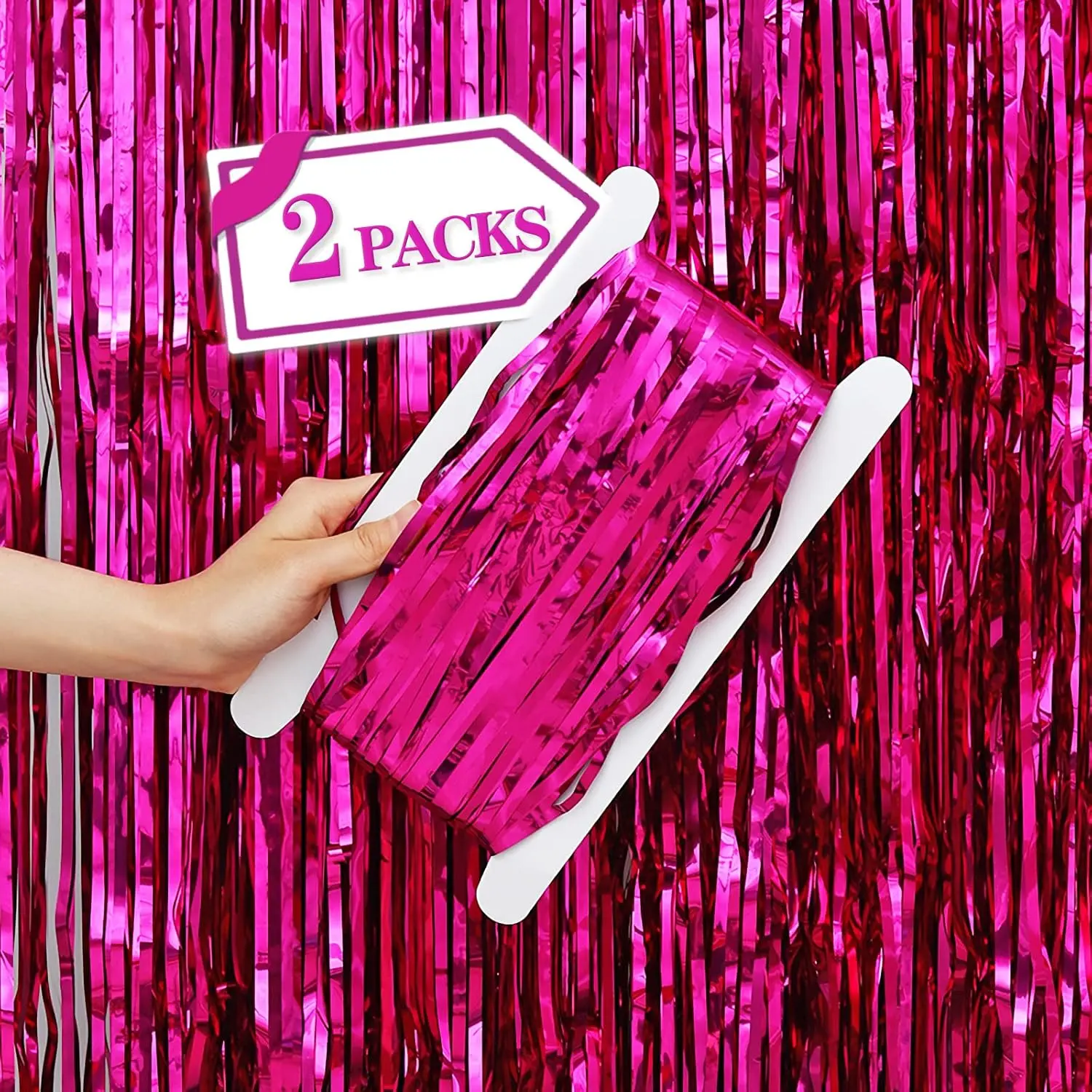 2 count Hot  Metallic Tinsel Foil Fringe Curtains Backdrop, 3.28 ft x 6.56 ft Streamers for Birthday Wedding Engagement Bachelorette Party Photo Booth Bridal Shower  Shower Decorations Supplies