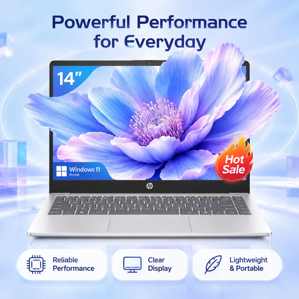 HP 14" HD Windows Laptop AMD Athlon 7120 4GB RAM 128GB SSD, Win11 Home,Portable Student Laptop for School & Work, Moonlight Blue