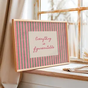 Everything Is Figureoutable Retro Wall Art Printable, Pink and Green Striped Inspirational Poster, Trendy Office Print (Unframed)