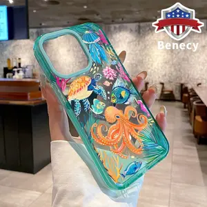 Phone case for iPhone 16 Pro Max 15 Plus 14 13 12 11 Oceanic Fantasy Canvas Non-Yellowing Silicone Transparent Drop Protective Cover