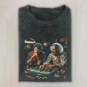 Marty McFly And Doc Brown Playing Poker Meme T-Shirt, Back To The Future Casino Scene Funny Parody Graphic, Time Travel Poker Night, 80s Movie Meme, Doc Brown Scientist Vibes, Retro Film Humor Shirt, Unisex T-Shirt Menswear Womenswear Streetwear Top