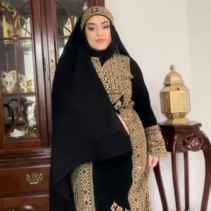 OpenMind Gold Palestinian Thobe with Intricate Embroidery and Rich Black Accents for Traditional