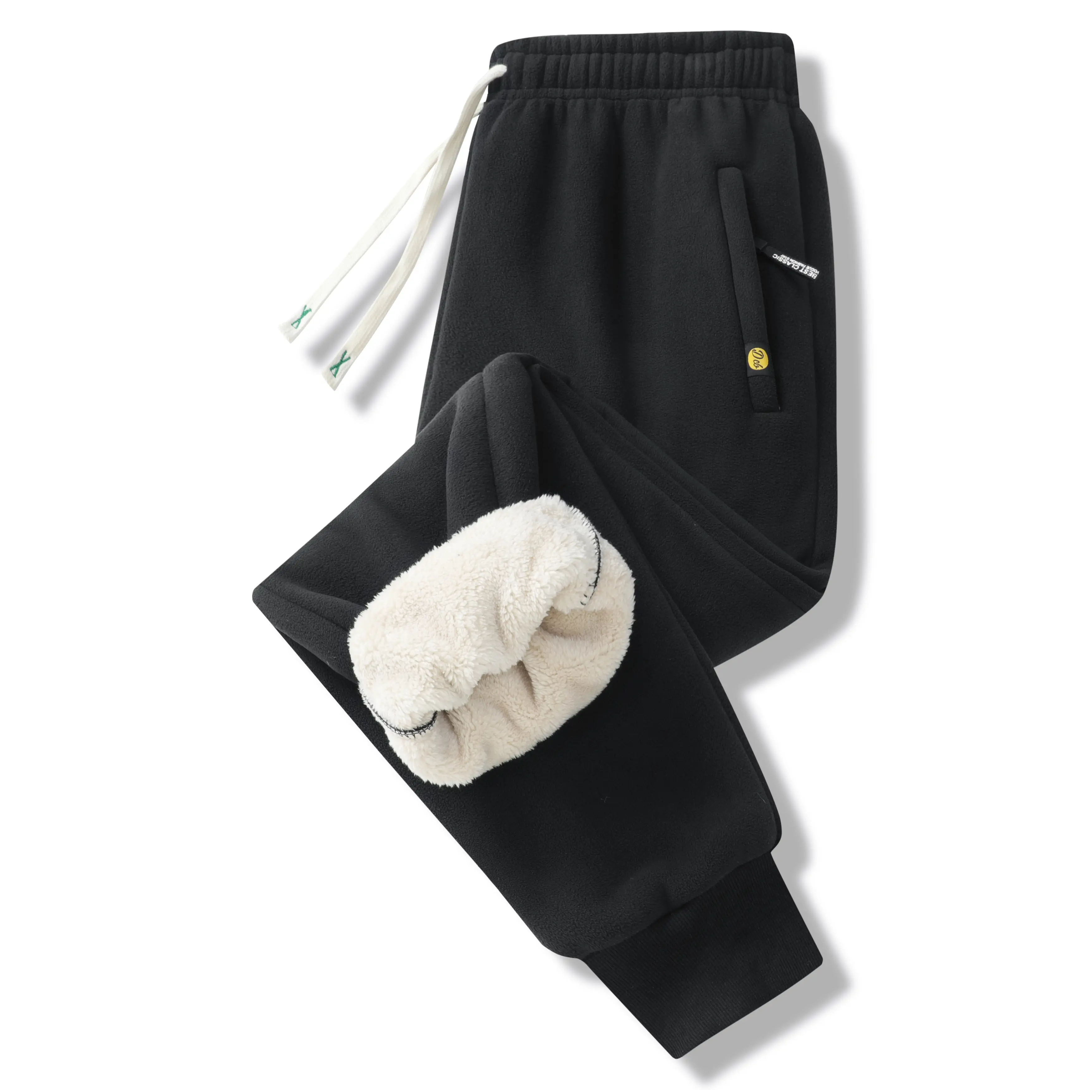 Men's Casual Jogger Sweatpants with Mock Lamb Velvet Texture, Warm Fleece-Lined Microfiber for a Relaxed Winter Fit, Sports Sweatpants, Casual Wear, Loose-Fitting, Relaxed Fit, Thickened Fabric, Male, Polyester, All Seasons, Versatile And Stylish, Standar