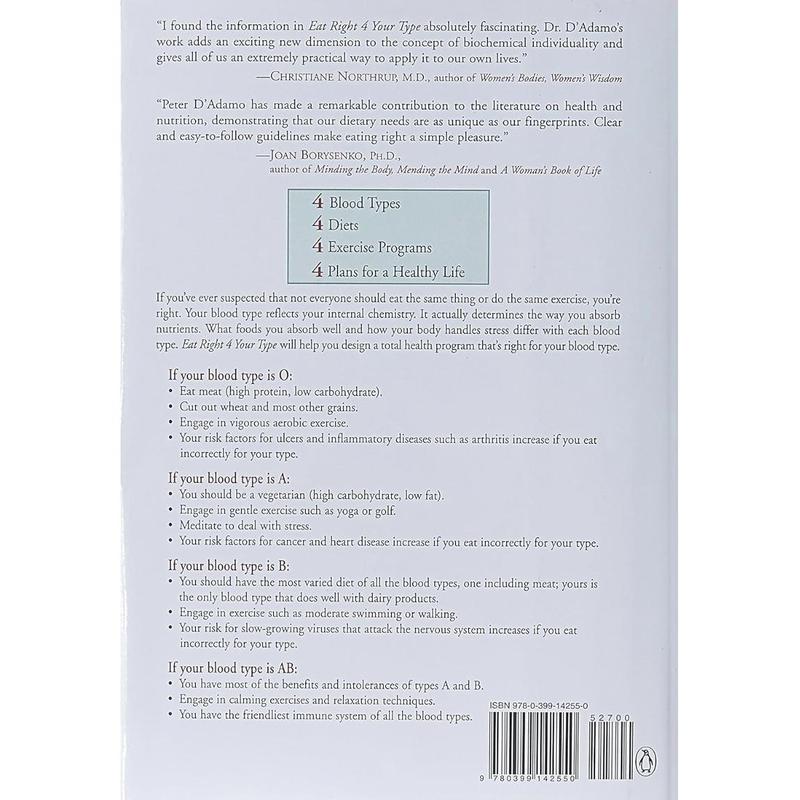 Eat Right 4 Your Type : The Individualized Diet Solution to Staying Healthy - Living Longer and Achieving Your Ideal Weight by Peter J. D'Adamo, Catherine Whitney - Hardcover