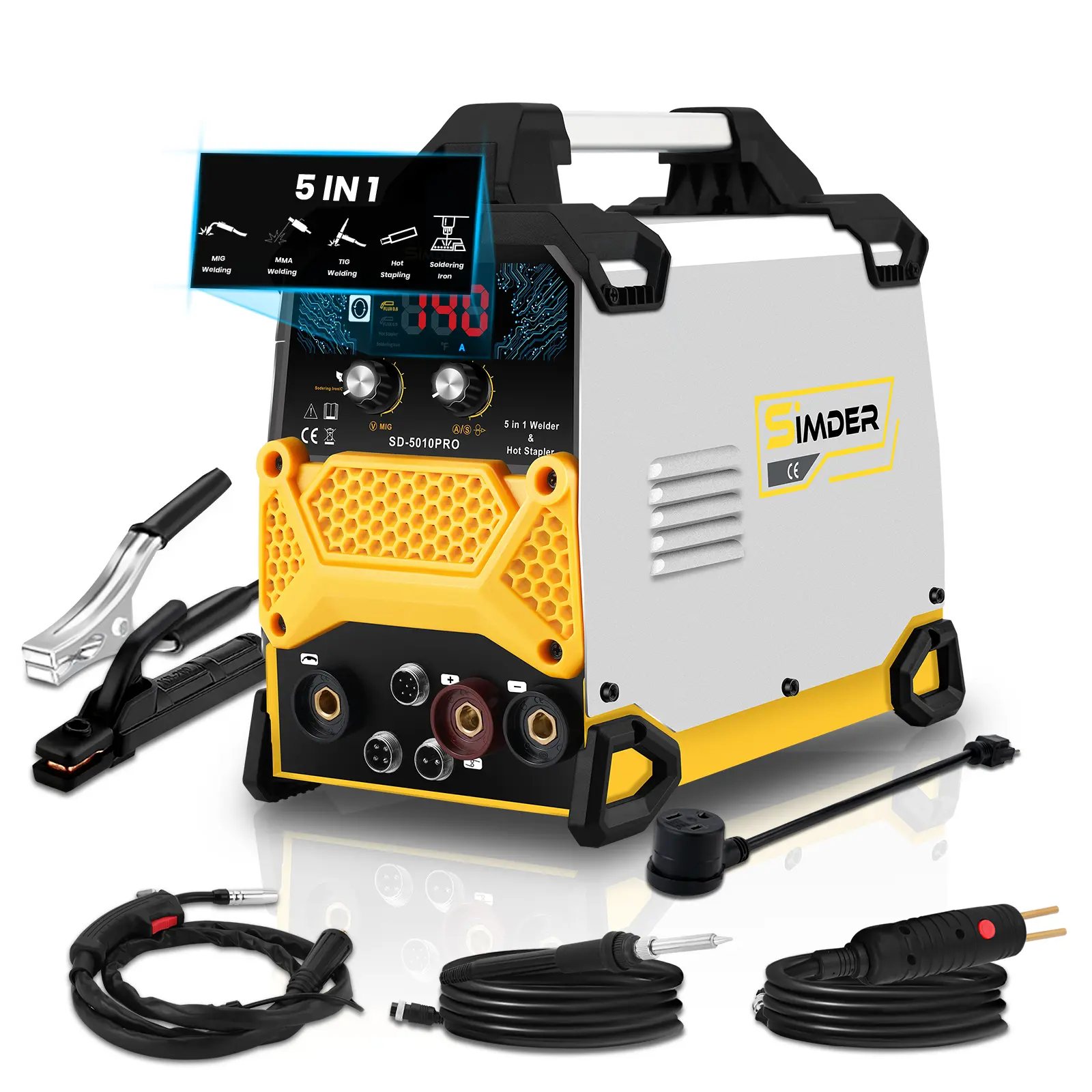 S SIMDER MIG Welder 5in1 Flux MIG/Stick/Plastic welding/TIG/Soldering iron weldingMachine 110 V/220v volt portable Welder machine with Plastic Repair Torch Soldering Torch Plastic Welder machine (TIG torch and mig wire need to be purchased additionally)