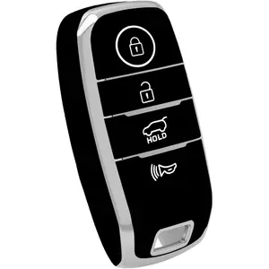 for Kia Key Fob Cover, TPU Key Fob Case Cover Fits for Kia Forte Koup NIRO Optima Rio Sorento Soul Sportage Car Accessories Smart Key Holder, Silver Black