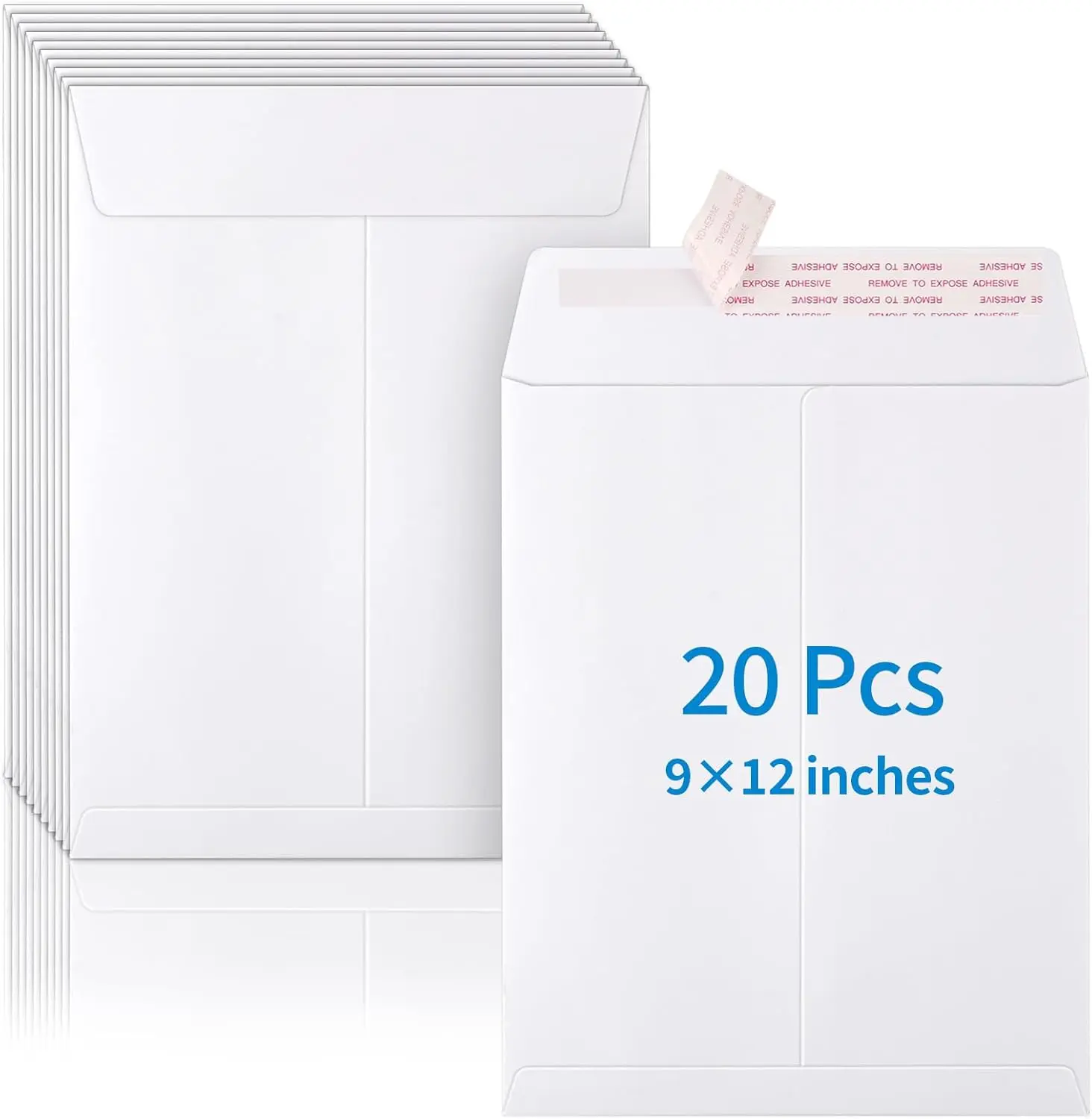 Mailer Envelopes, 20-Pack 9x12 in Self Adhesive Seal Blank Surface Envelopes with 100gsm Double Adhesive Paper, Thick Sturdy Puncture-Resistant White Manila Office Stationery for Computer & Office Mailing