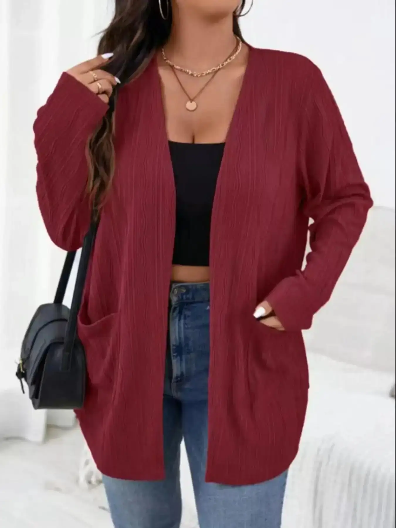 Women's Knitted Sweater, Pure Color Casual Style, All-Season Versatile Design, Comfortable Home & Workwear, Fashionable Open Front Cardigan, Knitwear