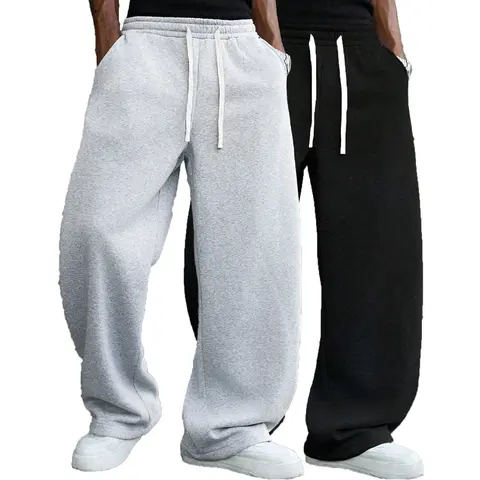Men's Solid-Color Studded Straight Wide-Leg Sweatpants - Plus Size Menswear Joggers for Autumn/Winter, Casual Sportswear & Street Dance Loungewear, No,sohochic