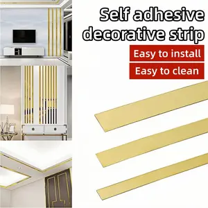 1pc 3meters Self-adhesive Decorative Strip, Mirror Design, Flexible Vinyl Wall Sticker, Border Decorative Line, Self-adhesive Flat Decorative Strip, Suitable for Home Decoration