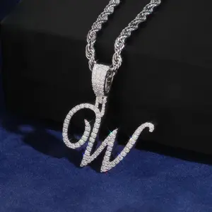 [ICE HUE]18K Gold Vacuum Plated S925 with 5A+ Sri Lanka Moissanite Custom W Initial Pendant Design Hip Hop Luxury Jewelry Gift Daily Wear Free Copper Necklace Unisex Statement Accessory