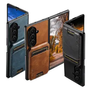 For Samsung Z Fold 7/6/5  Wallet Case with  Magnetic Hinged Card Holder and Stand  Card Slot Phone Case Back Cover Stand Waxed Leather Protective Shell