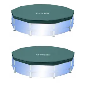 Intex 10ft Round Easy Set Outdoor Backyard Swimming Pool Cover, Blue (2 Pack)