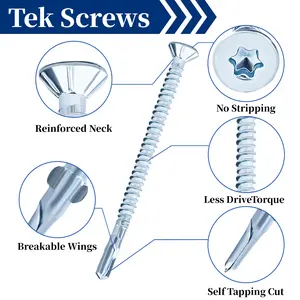 #14x2-3/4 Reamer Tek Torx/Star Head Self-DrillingWood to Metal Screws - for Flatbeds, Trailers or Fastening Woodto Steel-T-30 Torx Screw Head