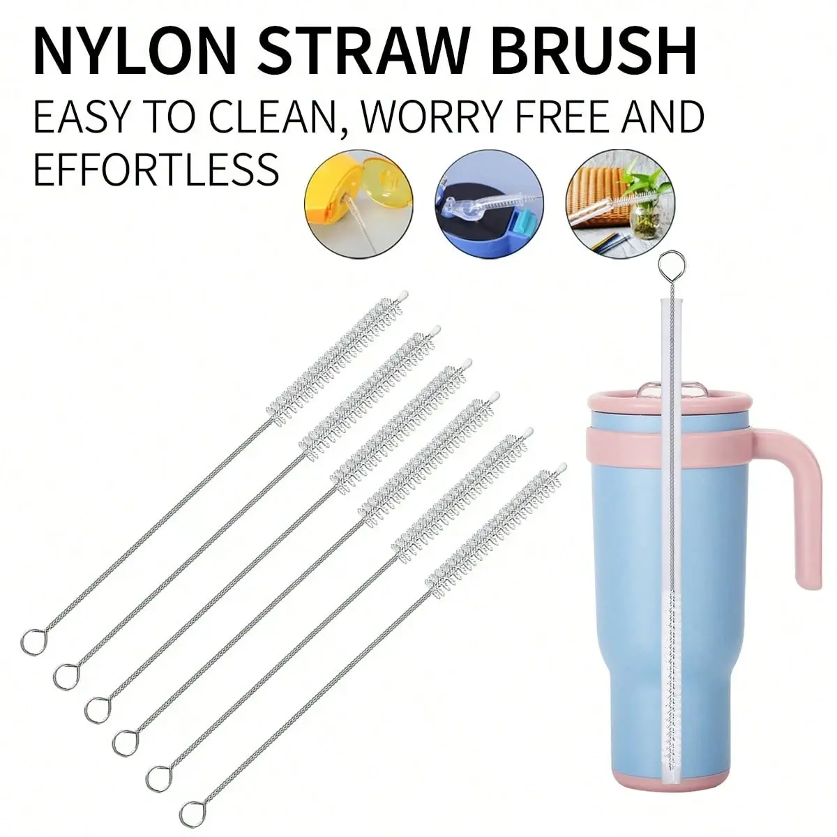 12/6/3pcs Cup Straw Cleaning Brush, Reusable Straw Cleaner Fits 40/30/20 Oz Tumblers, 10mm Diameter Pipe Cleaner Suitable For Water Bottles, Straws, Mug And Drinkware, Straw Brush Set, Reusable Cleaners, Portable For Outdoor, Camping holiday essentials.