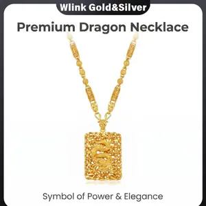 [Chinese Loong]Men's Vietnamese Sand Gold-Plated Dragon Pendant Necklace - 3D Openwork Hollow Chinese Dragon Square Tag, Vintage Bamboo Bead Link Chain, 23.62in Lucky Oriental Traditional Amulet Jewelry Gift