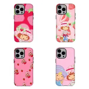 Retro Cartoon S-Strawberry Short.cake Phone Case Vibrant Pink Strawberry Pattern Shockproof Cover Compatible for iPhone 17 Promax 16 15 14 13 12 11