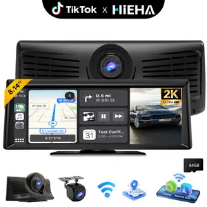 【HiEHA | DealsForYouDays & Father's Day Gift】2026 8.14" Wireless CarPlay Touch Screen Dash Cam, 2K Front & 1080P Backup Camera, Android Auto/Bluetooth/GPS/Mirror Link, Universal Car Stereo Receiver Dashcam HD