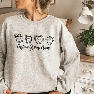 Custom Dental Team Shirt, Personalized Tooth Sweatshirt, Unisex Dentist Crewneck, Dental Staff Gift, Hygienist Group Apparel, Women Unisex Top