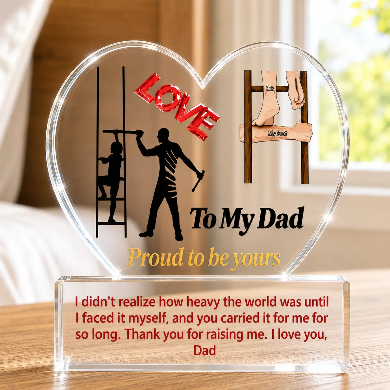To My Dad 4-Inch Clear Acrylic Heart Plaque - Sentimental Message Keepsake, Meaningful Unique Gift for Dad from Kids, Father's Day/Birthday Home Decor Desk Ornament Collectible Souvenir, Creative Gift for Dads of Every Age, Fun Family Display Decor Accent