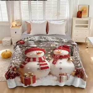 Christmas snowman and snowflake print flannel blanket is a cozy and warm gift. It's a soft and comfortable flannel blanket for home, office, camping, sofa bedspreads, bedspreads, outdoor decorative warm blankets. Flannel Throw Blanket