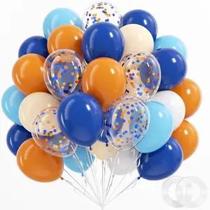 Blue & Orange Balloons, 60pcs 12" Latex with Confetti & Ribbon for Baby Shower & Birthday Decoration