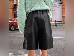 In Season Faux Leather Tailored Shorts, Sizes S-3XL, Green, Black, Khaki Colors.