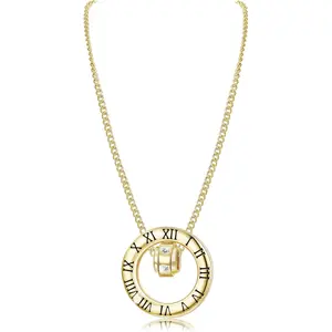 FINREZIO 1 Pc Golden Roman Numeral Pendant Necklace for Women Men Delicate Swarovski Crystal Inlaid Rotatable Circle Necklace Hypoallergenic Timeless Jewelry for Daily Wear Office Gifting