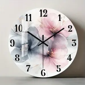Modern Minimalist Round Wall Clock, Silent Acrylic Clock, Abstract Floral Design, Suitable for Living Room, Bedroom, Kitchen, Office