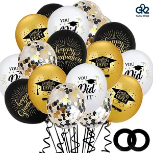 40 Pack 12 Inch Black Gold Graduation Balloon Set, Congrats Grad Confetti Latex Balloons, Class of 2026 Graduation Party Decor Supplies for Ceremony & Celebration