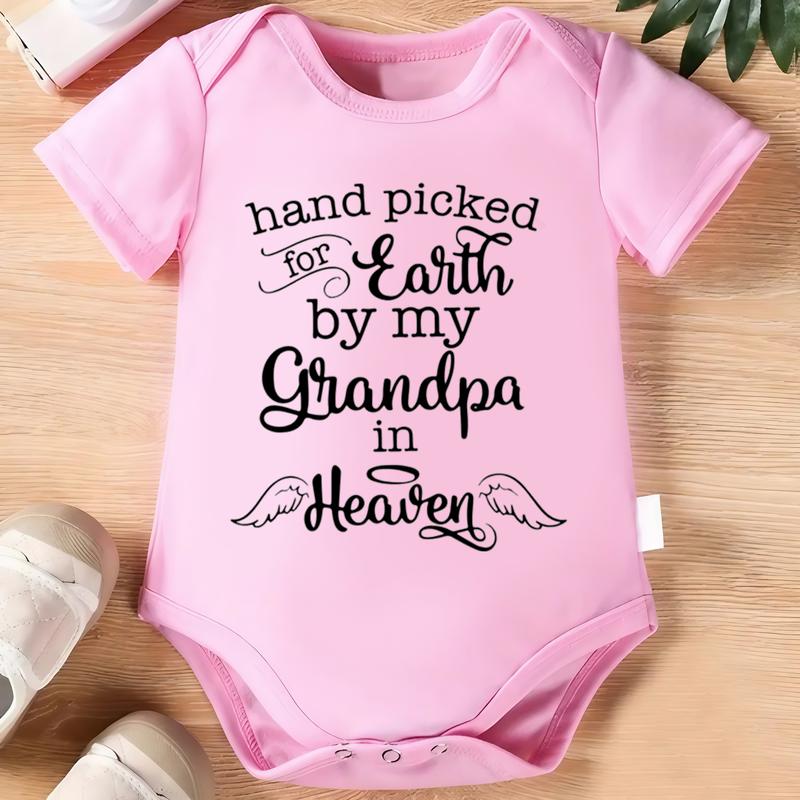 100% Cotton Baby Onesies Hand Picked For Earth By My Grandpa or Grandma In Heaven Letter Print Soft Versatile Round Neck Baby Onesies