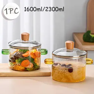 Durable High Borosilicate Glass Cookware Set, Transparent Multi-Purpose Cooking Pot with Lid and Handle, Ideal for Stews & Soups, Electric Stove Compatible