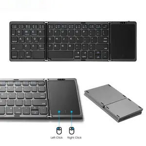 Foldable Wireless Bluetooth Keyboard with Touchpad for PC Mac Smartphone Windows iOS Android - 3 Fold Model, Bluetooth 5.1, 140mAh Rechargeable Battery, 64 Keys, Ultra Big Touchpad, 3 Channels Connection, Multi System Compatible - Tablet