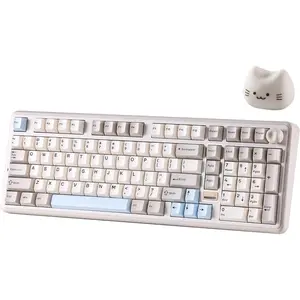 B98 PRO QMK/VIA  Mechanical Gaming Keyboard,96% Layout with Numpad and Cute  Knob, BT/2.4G/USB-C,Linear  Hot Swap Gasket,RGB for Win/ (Beige, Candy Linear )