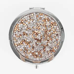 VOCOSTE 1pc Lady Round Compact Mirror Cosmetic Mirror for Travel Chrome Metal Glass