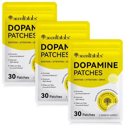 Acentiallabs Gentle Dopamine Skin Patch Refill Pack, 90-Count (3 Bags x 30 Patches), Plant-Based Vegan Cruelty-Free, Easy Application for Daily Normal Mood Boost