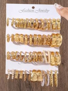 punk style faux pearl decorated hoop earrings, 24 pairs fashionable earrings for women & girls, trendy all-match & exquisite jewelry for birthday gift