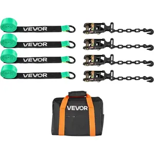 VEVOR Ratchet Tie Down Straps Kit, 2x 120 Tire Straps, 5512 LBS Working Load, 11023 LBS Breaking Strength, Car Tie Down Straps with Snap Hooks for Passenger Car, Truck, Trailer, 4 - PackVEVOR Super Brand Day
