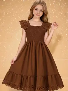 Tween Girls Plain Sleeveless Short Dress, Casual Slim-Fitting Natural Waist, Spring & Fall Fashion, Leaf Edge Design
