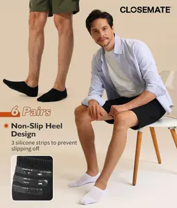 CLOSEMATE Men's Invisible No-Show Socks Breathable Combed Cotton Anti-Slip Heel Grips Reinforced Toe Everyday Comfort 6 Pairs
