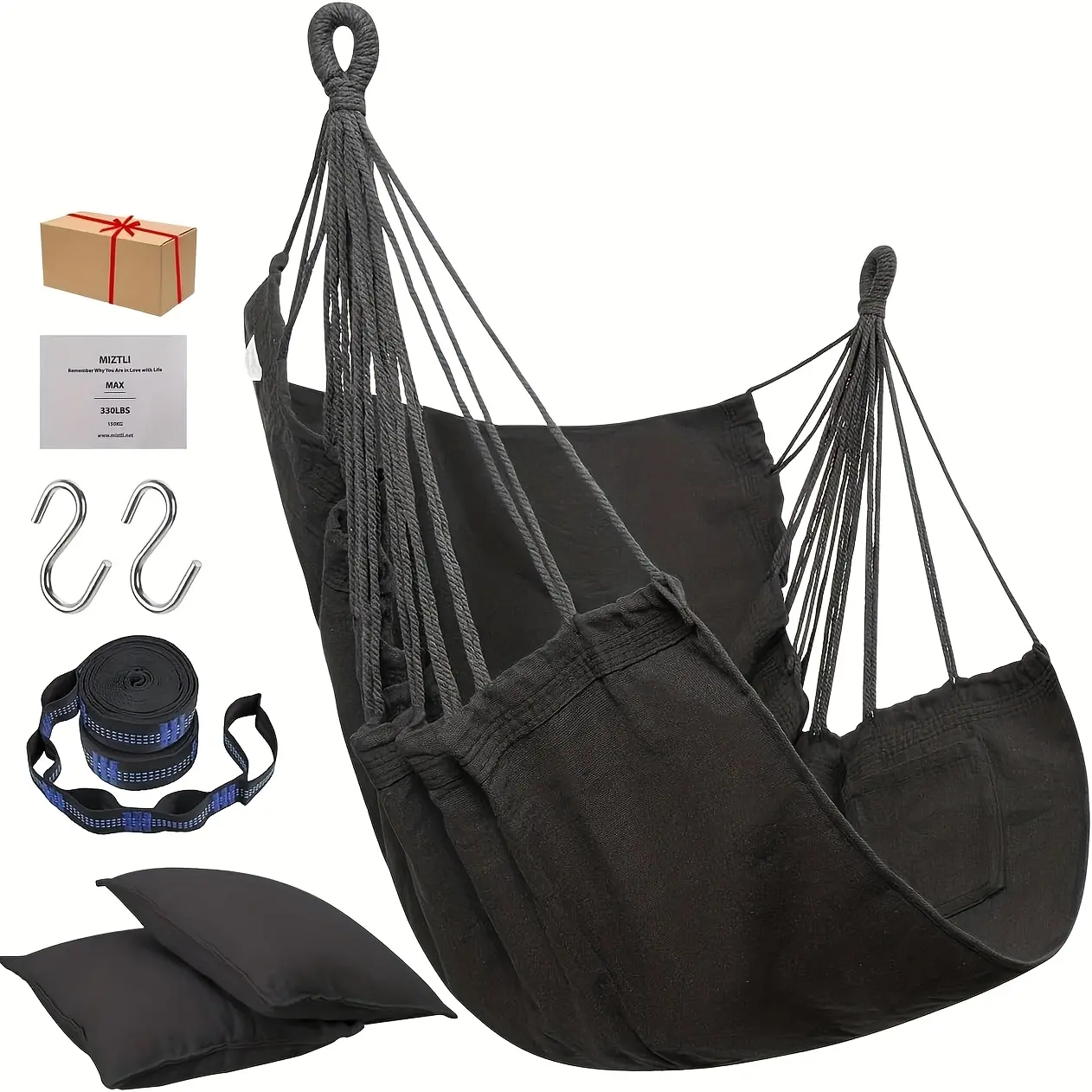 Heavy-Duty Canvas Hanging Swing Seat - 1 Balcony Hanging Chair, Lightweight Sturdy Home Outdoor Furniture with Assembly Instructions (Stand Not Included) Swing Chairs Patio Swing Chair