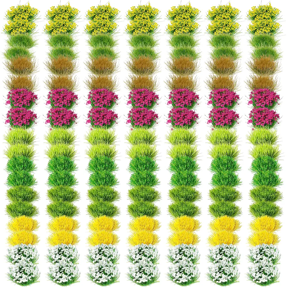 Pack of 126 Static Grass Tufts and Miniature Flowers Cluster for Crafts,Diorama Grass Base Supplies,Model Grass Scene Accessories for Train Railroad Scenery Sand Military Terrain Model