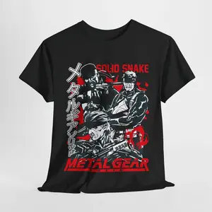 Metal Gear Solid Retro Snake & Raiden Graphic T-Shirt - 100% Cotton Short Sleeve Classic Menswear Top, Aesthetic Cargo Casual Streetwear Sports Top