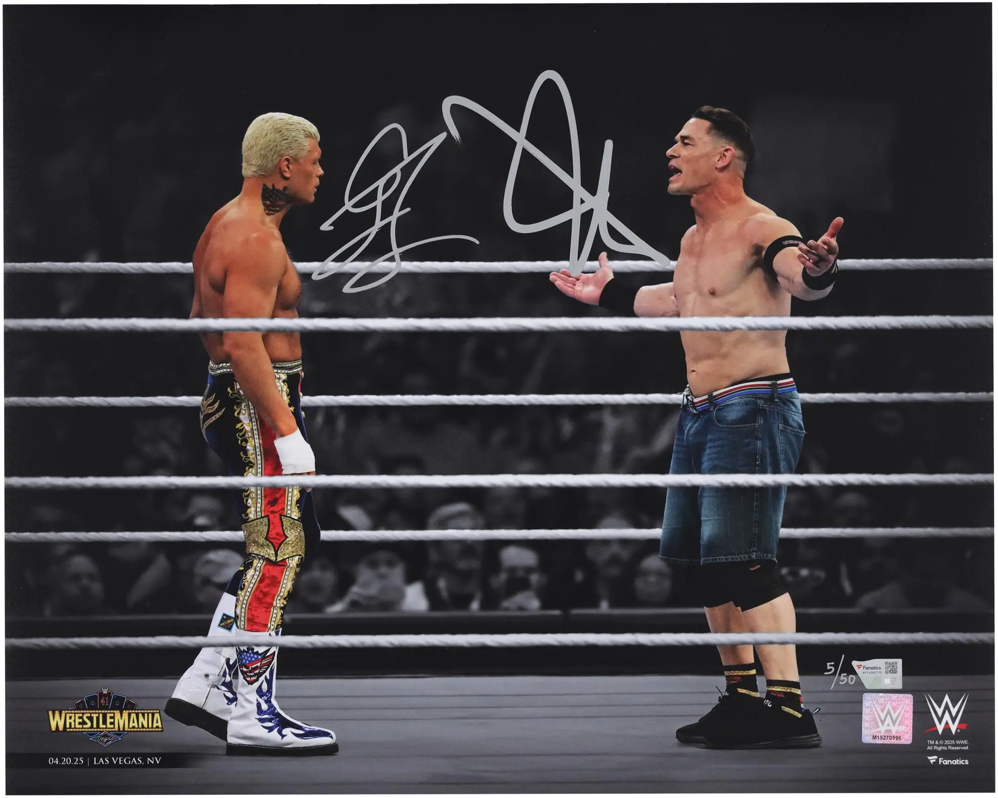 Cody Rhodes & John Cena WWE Autographed 16" x 20" WrestleMania 41 Staredown Photograph - Limited Edition of 50 - Fanatics Authentic Certified