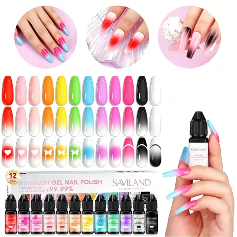 SAVILAND Airbrush Gel Nail Polish: Create Gradient Blush High Color Saturation Patterns Perfect Home Salon Cuticle Care Festival Gift summervibes