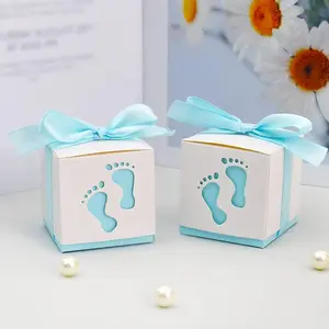 Shower Favor Boxes Blue Footprint Candy Boxes with Ribbons for  Girl & Boy  Party   Shower Party Favor Boxes (25pcs,2.4 inch)