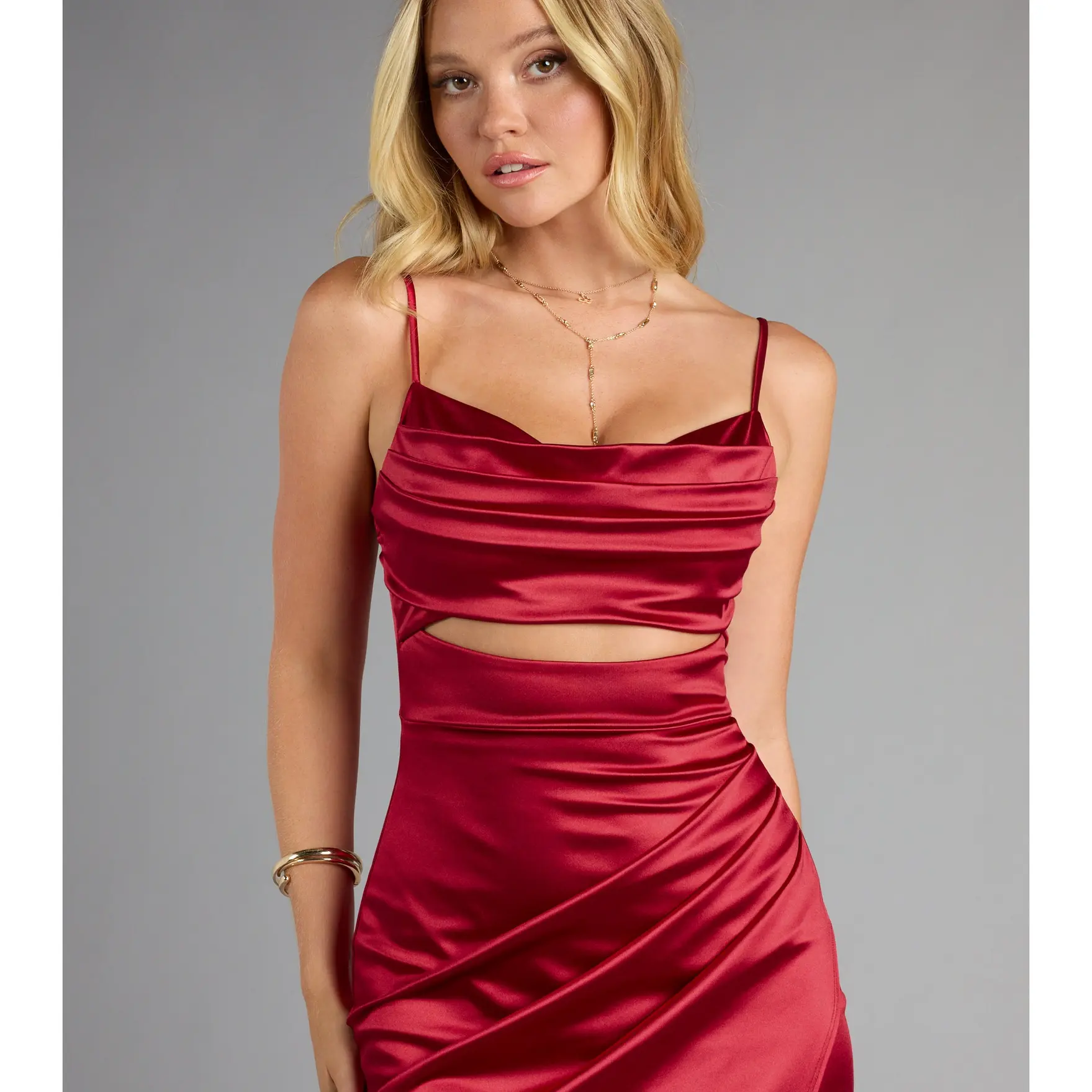 camilla formal dress Camilla Satin Cutout Slit Midi Formal Dress